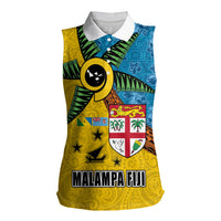 Malampa Fiji Day Women Sleeveless Polo Shirt Tapa and Melanesian Patterns with Coat of Arms