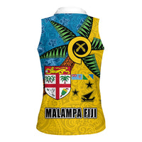 Malampa Fiji Day Women Sleeveless Polo Shirt Tapa and Melanesian Patterns with Coat of Arms