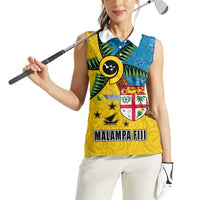 Malampa Fiji Day Women Sleeveless Polo Shirt Tapa and Melanesian Patterns with Coat of Arms