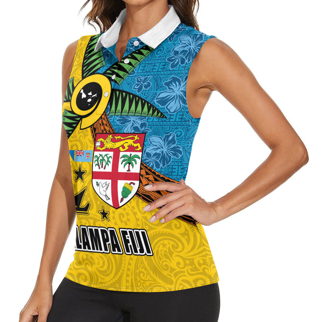 Malampa Fiji Day Women Sleeveless Polo Shirt Tapa and Melanesian Patterns with Coat of Arms