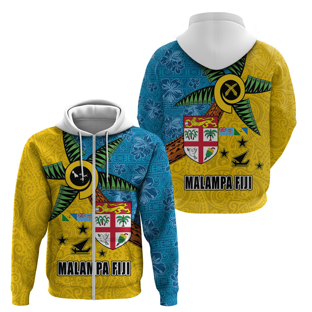 Malampa Fiji Day Zip Hoodie Tapa and Melanesian Patterns with Coat of Arms