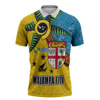 Malampa Fiji Day Zipper Polo Shirt Tapa and Melanesian Patterns with Coat of Arms