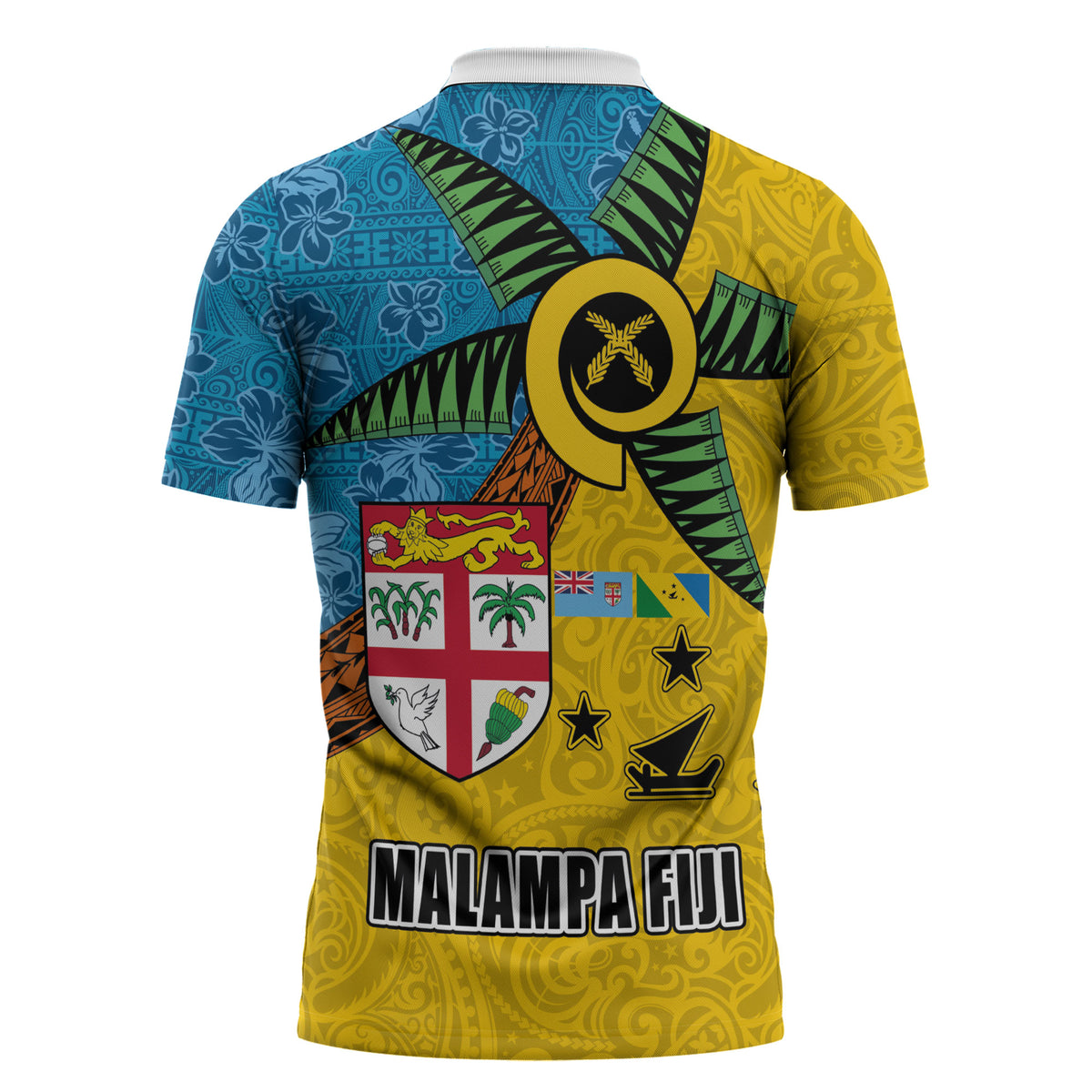 Malampa Fiji Day Zipper Polo Shirt Tapa and Melanesian Patterns with Coat of Arms