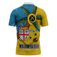 Malampa Fiji Day Zipper Polo Shirt Tapa and Melanesian Patterns with Coat of Arms