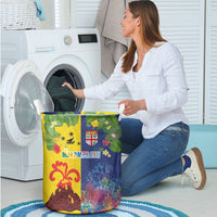 Malampa Fiji Day Laundry Basket Volcano and Coral Reef with Culture Patterns Split Style