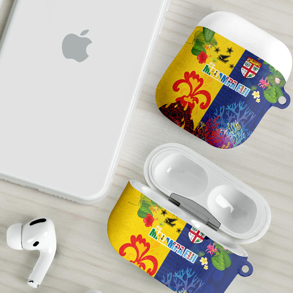 Malampa Fiji Day AirPods Case Volcano and Coral Reef with Culture Patterns Split Style
