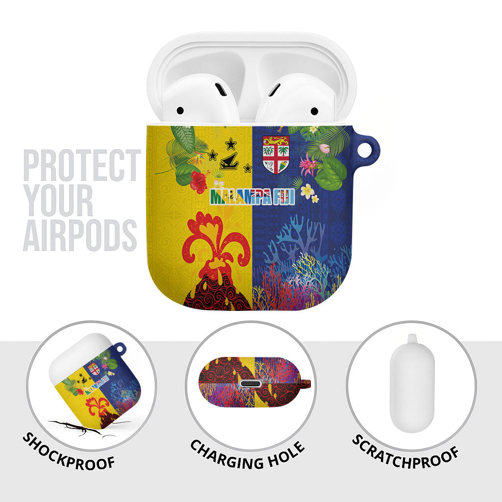 Malampa Fiji Day AirPods Case Volcano and Coral Reef with Culture Patterns Split Style