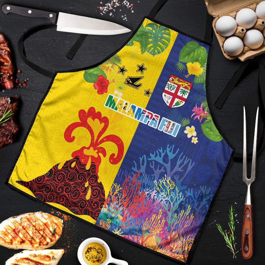 Malampa Fiji Day Apron Volcano and Coral Reef with Culture Patterns Split Style