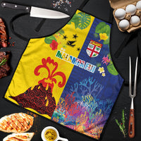 Malampa Fiji Day Apron Volcano and Coral Reef with Culture Patterns Split Style