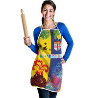 Malampa Fiji Day Apron Volcano and Coral Reef with Culture Patterns Split Style