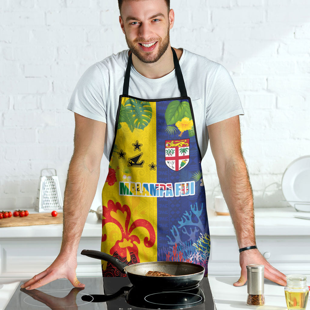 Malampa Fiji Day Apron Volcano and Coral Reef with Culture Patterns Split Style