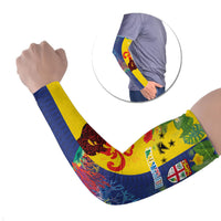 Malampa Fiji Day Arm Sleeves Volcano and Coral Reef with Culture Patterns Split Style