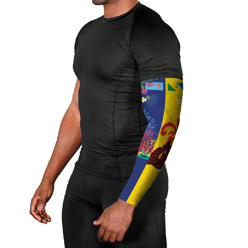 Malampa Fiji Day Arm Sleeves Volcano and Coral Reef with Culture Patterns Split Style