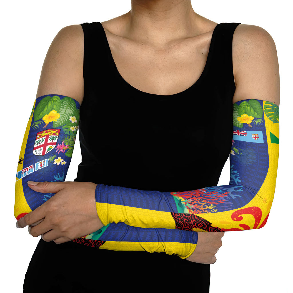 Malampa Fiji Day Arm Sleeves Volcano and Coral Reef with Culture Patterns Split Style