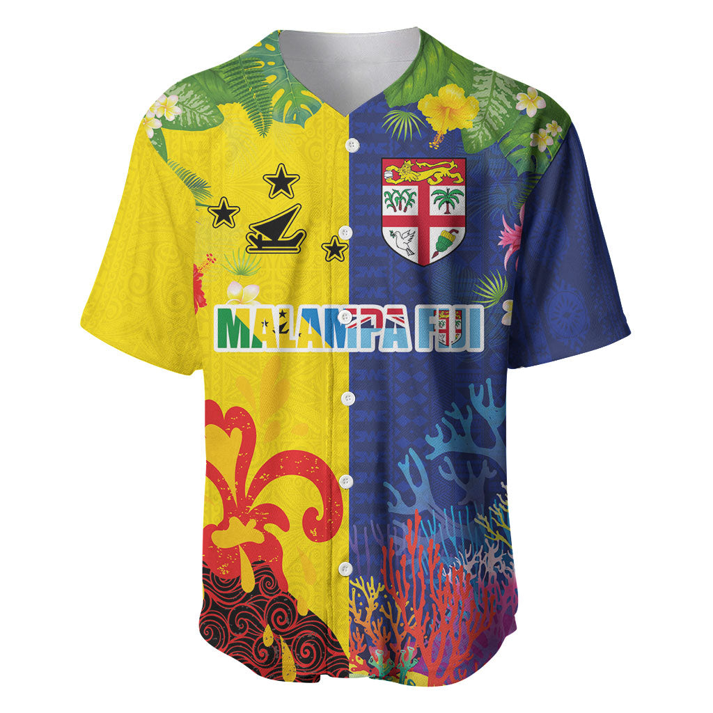 Malampa Fiji Day Baseball Jersey Volcano and Coral Reef with Culture Patterns Split Style