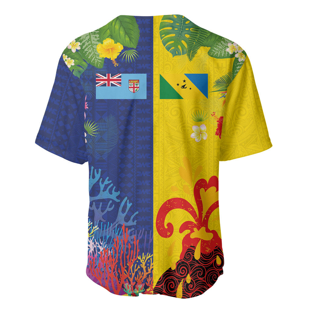 Malampa Fiji Day Baseball Jersey Volcano and Coral Reef with Culture Patterns Split Style