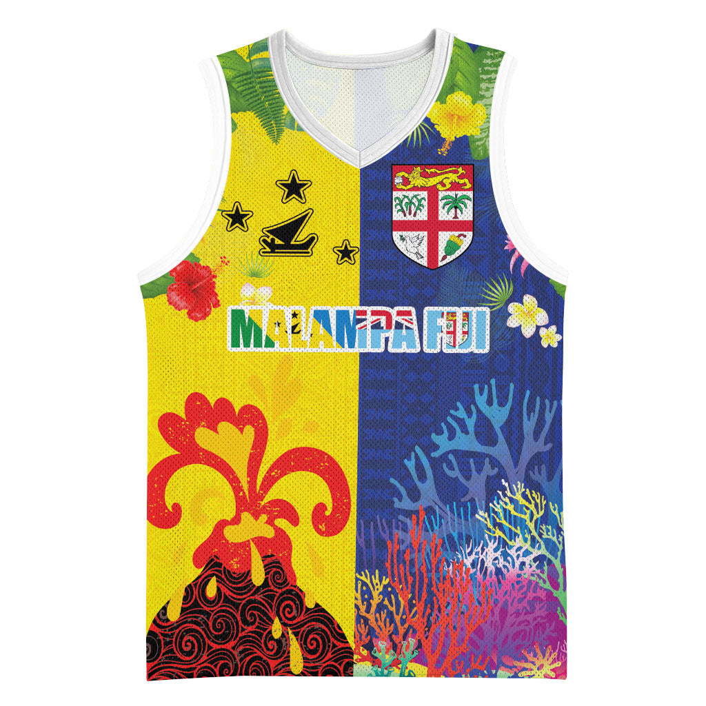Malampa Fiji Day Basketball Jersey Volcano and Coral Reef with Culture Patterns Split Style