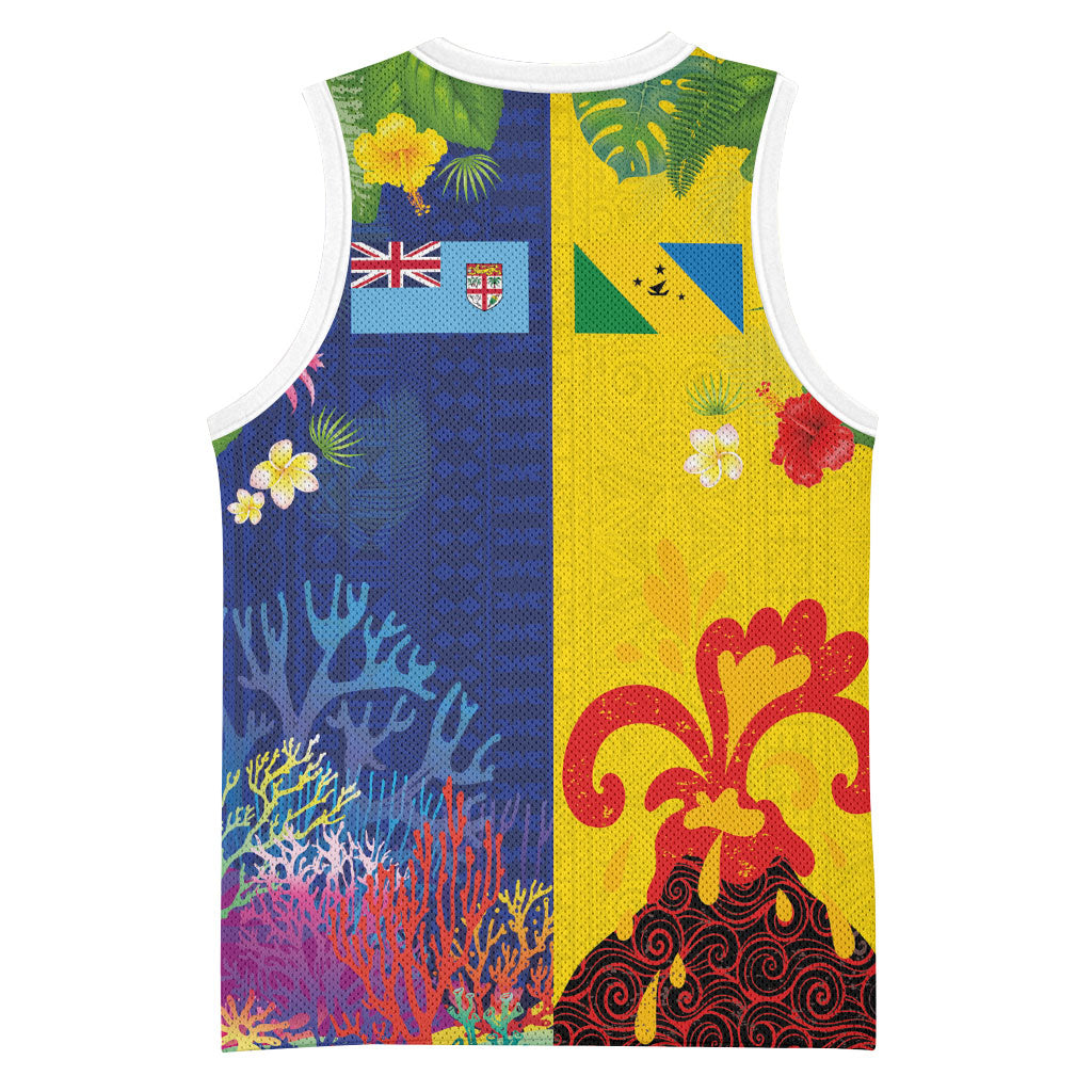 Malampa Fiji Day Basketball Jersey Volcano and Coral Reef with Culture Patterns Split Style