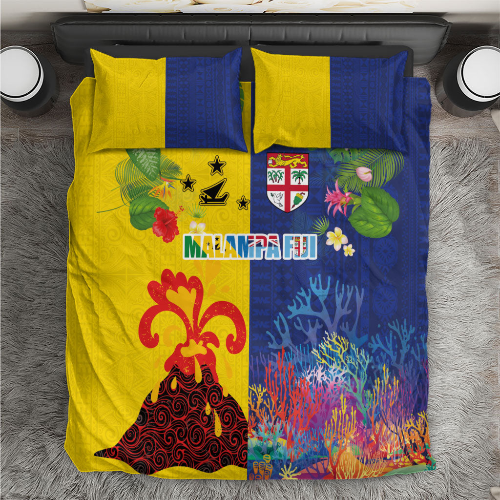 Malampa Fiji Day Bedding Set Volcano and Coral Reef with Culture Patterns Split Style