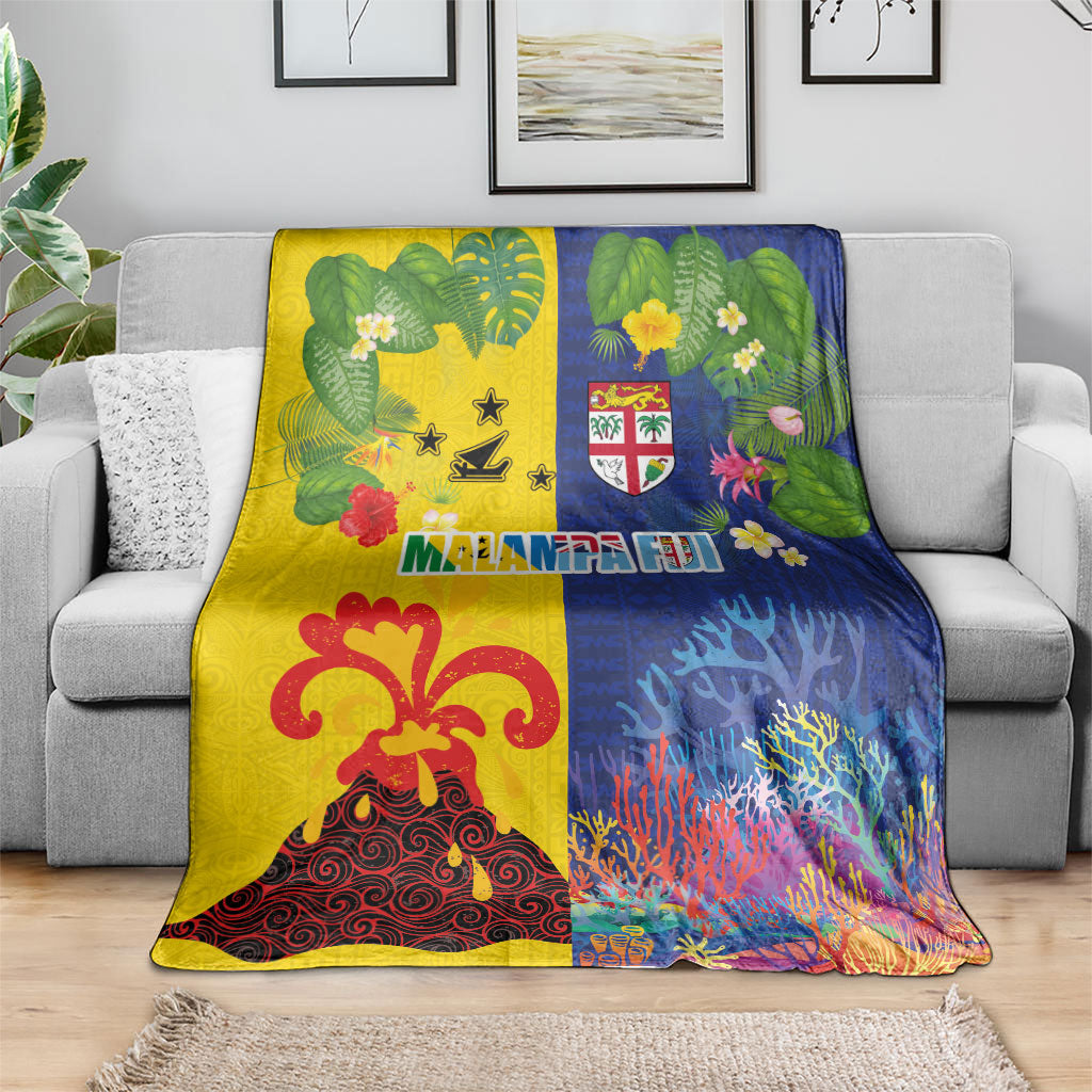 Malampa Fiji Day Blanket Volcano and Coral Reef with Culture Patterns Split Style