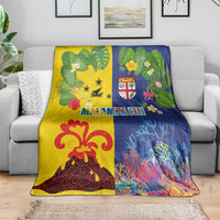 Malampa Fiji Day Blanket Volcano and Coral Reef with Culture Patterns Split Style