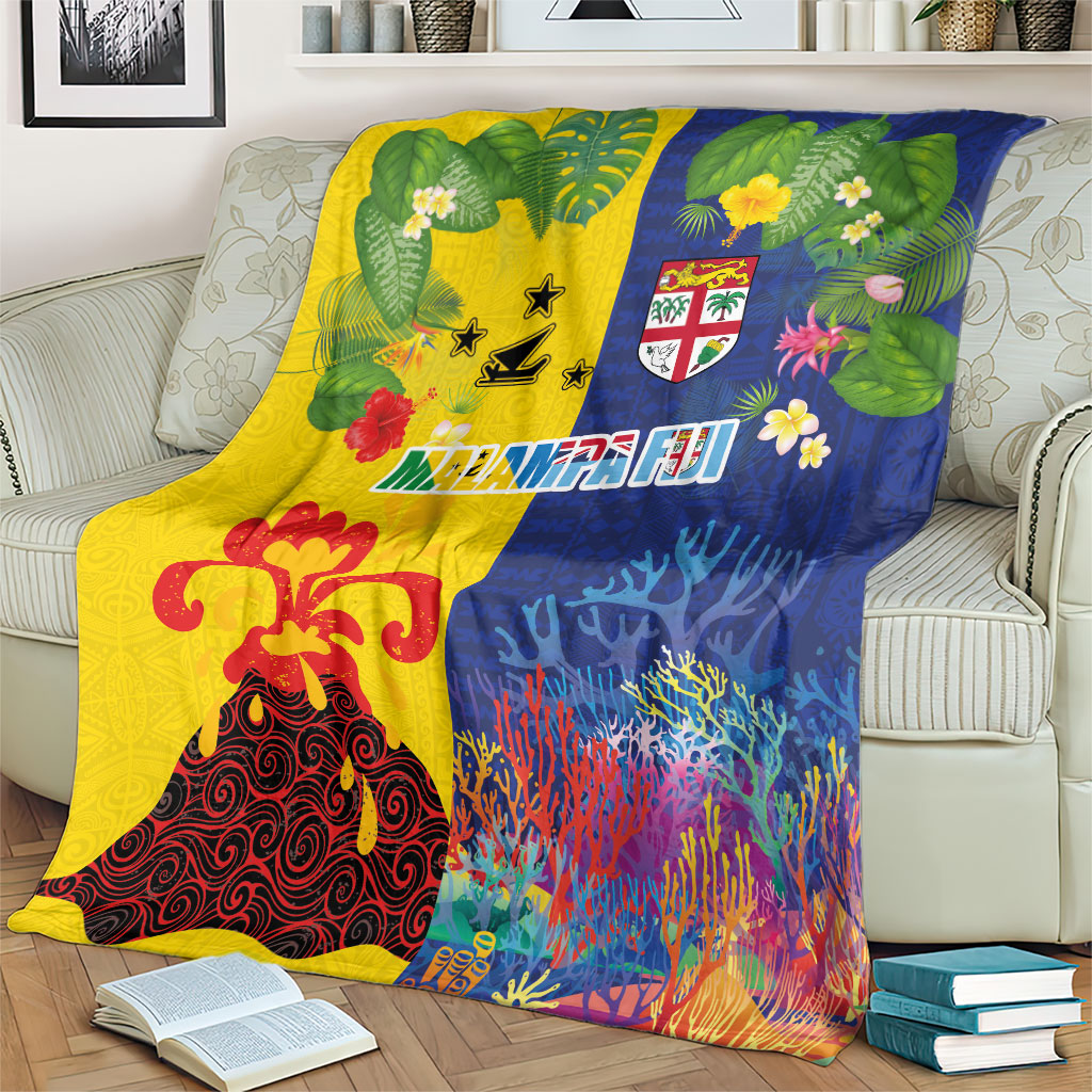 Malampa Fiji Day Blanket Volcano and Coral Reef with Culture Patterns Split Style