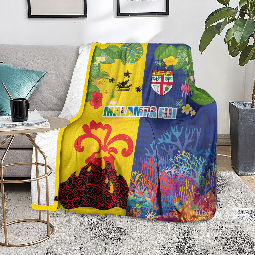 Malampa Fiji Day Blanket Volcano and Coral Reef with Culture Patterns Split Style