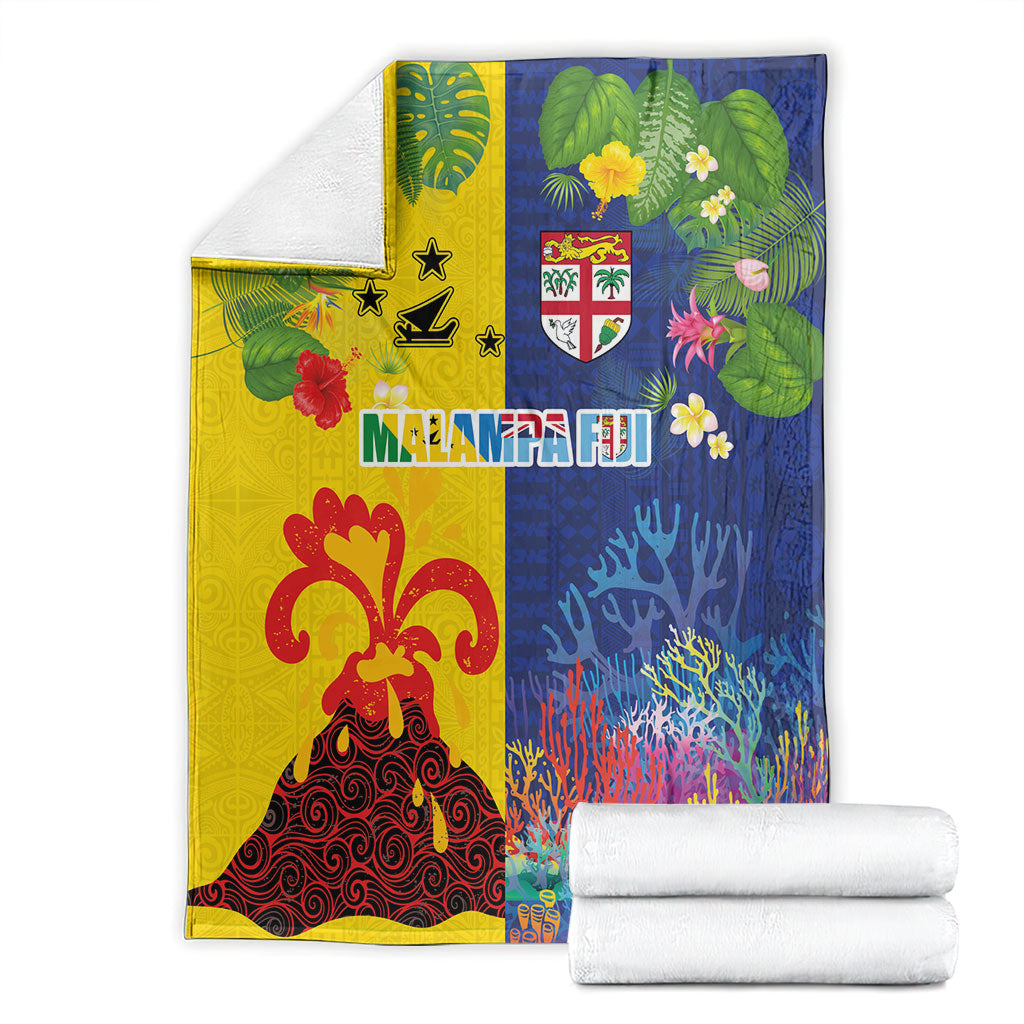 Malampa Fiji Day Blanket Volcano and Coral Reef with Culture Patterns Split Style