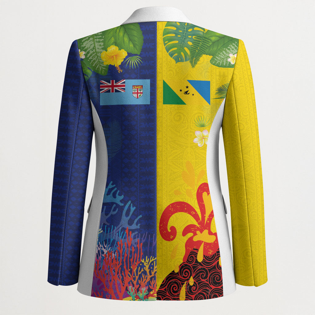Malampa Fiji Day Blazer Volcano and Coral Reef with Culture Patterns Split Style