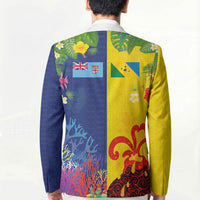 Malampa Fiji Day Blazer Volcano and Coral Reef with Culture Patterns Split Style