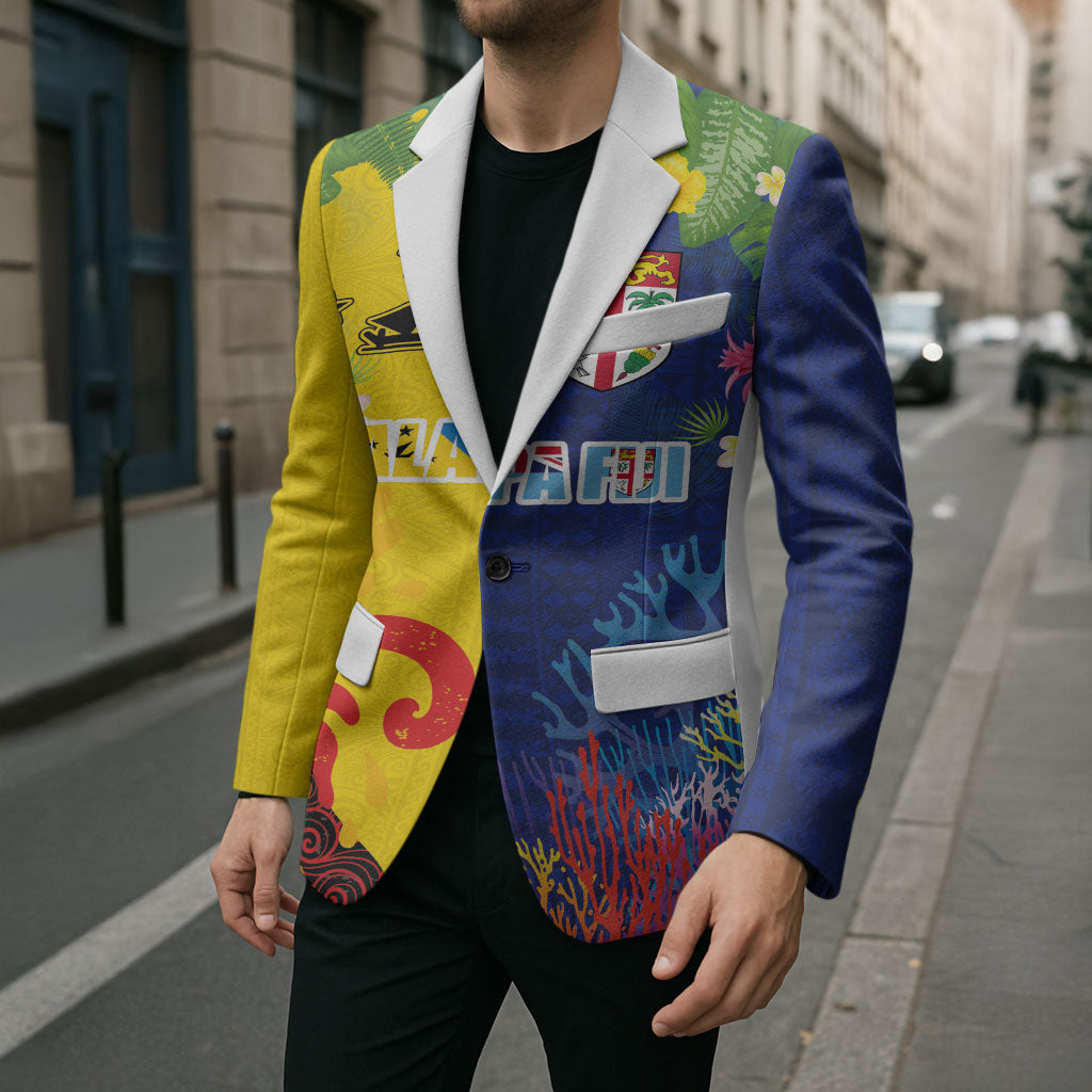 Malampa Fiji Day Blazer Volcano and Coral Reef with Culture Patterns Split Style