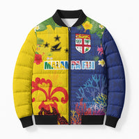 Malampa Fiji Day Bomber Puffer Jacket Volcano and Coral Reef with Culture Patterns Split Style