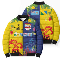 Malampa Fiji Day Bomber Puffer Jacket Volcano and Coral Reef with Culture Patterns Split Style
