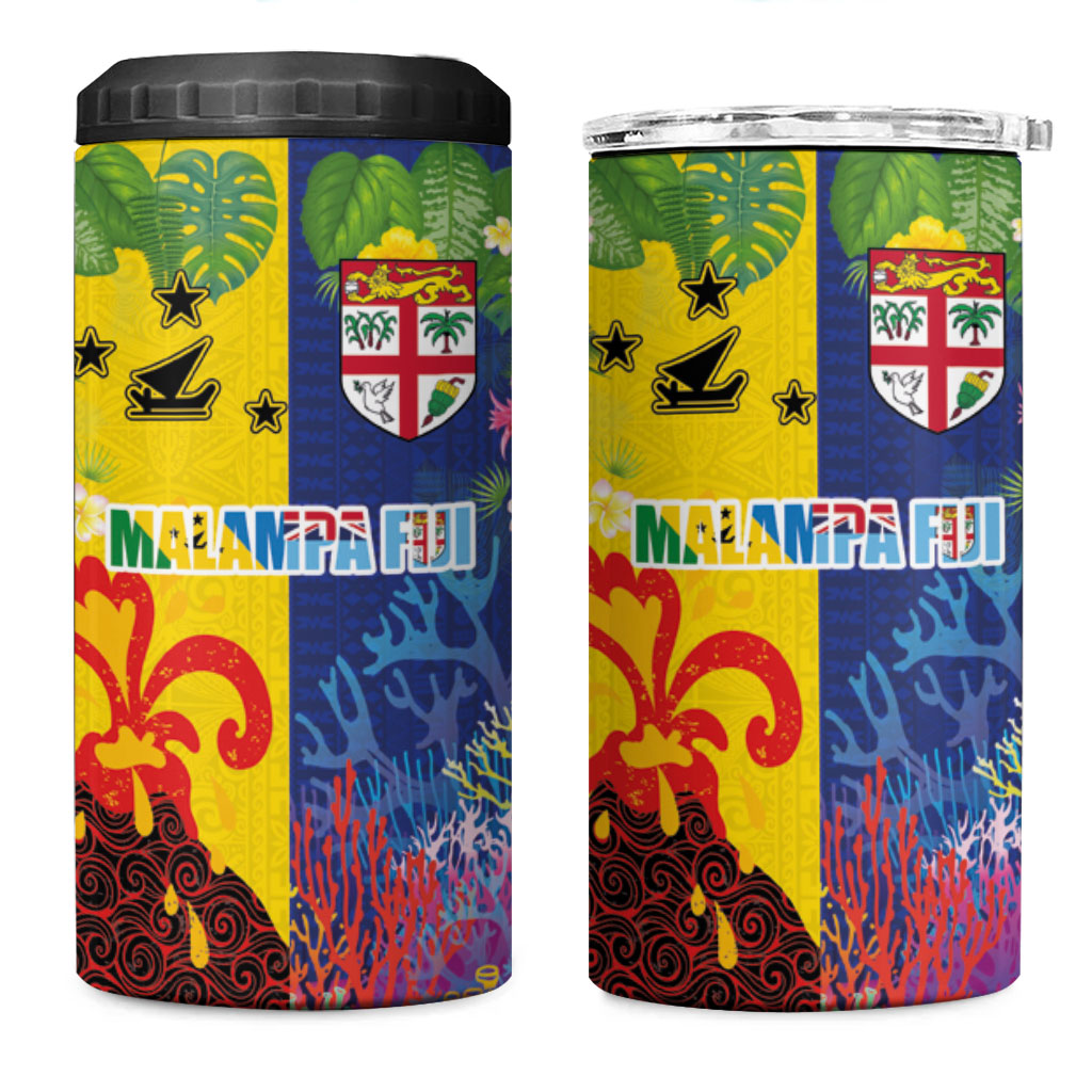 Malampa Fiji Day 4 in 1 Can Cooler Tumbler Volcano and Coral Reef with Culture Patterns Split Style