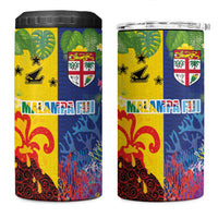 Malampa Fiji Day 4 in 1 Can Cooler Tumbler Volcano and Coral Reef with Culture Patterns Split Style