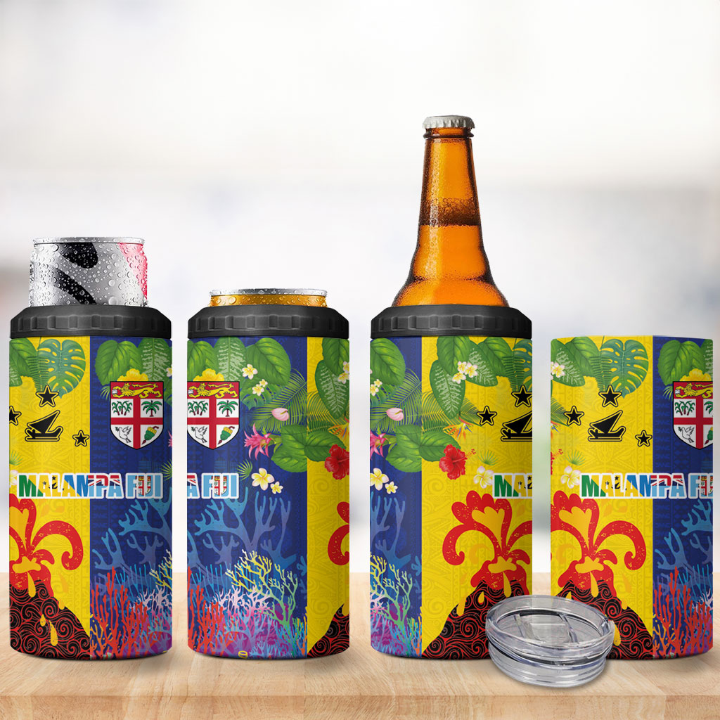 Malampa Fiji Day 4 in 1 Can Cooler Tumbler Volcano and Coral Reef with Culture Patterns Split Style
