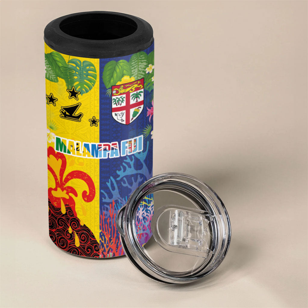 Malampa Fiji Day 4 in 1 Can Cooler Tumbler Volcano and Coral Reef with Culture Patterns Split Style