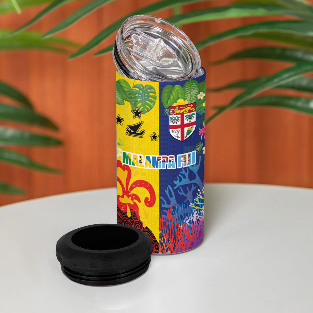 Malampa Fiji Day 4 in 1 Can Cooler Tumbler Volcano and Coral Reef with Culture Patterns Split Style