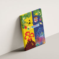 Malampa Fiji Day Canvas Wall Art Volcano and Coral Reef with Culture Patterns Split Style