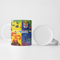 Malampa Fiji Day Ceramic Mug Volcano and Coral Reef with Culture Patterns Split Style
