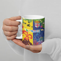 Malampa Fiji Day Ceramic Mug Volcano and Coral Reef with Culture Patterns Split Style