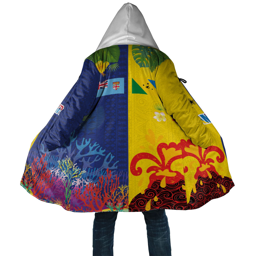 Malampa Fiji Day Cloak Volcano and Coral Reef with Culture Patterns Split Style