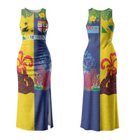 Malampa Fiji Day Couples Matching Tank Maxi Dress and Hawaiian Shirt Volcano and Coral Reef with Culture Patterns Split Style