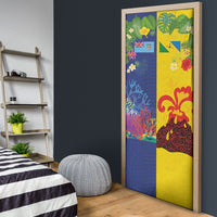 Malampa Fiji Day Door Cover Volcano and Coral Reef with Culture Patterns Split Style