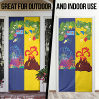 Malampa Fiji Day Door Cover Volcano and Coral Reef with Culture Patterns Split Style