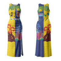 Malampa Fiji Day Family Matching Tank Maxi Dress and Hawaiian Shirt Volcano and Coral Reef with Culture Patterns Split Style