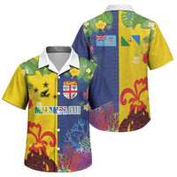 Malampa Fiji Day Family Matching Tank Maxi Dress and Hawaiian Shirt Volcano and Coral Reef with Culture Patterns Split Style