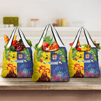 Malampa Fiji Day Grocery Bag Volcano and Coral Reef with Culture Patterns Split Style