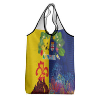 Malampa Fiji Day Grocery Bag Volcano and Coral Reef with Culture Patterns Split Style