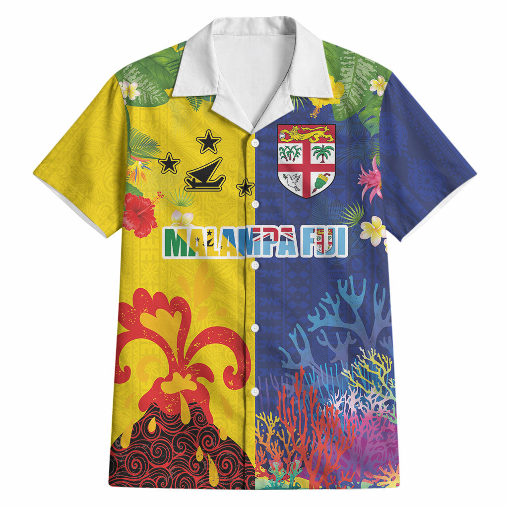 Malampa Fiji Day Hawaiian Shirt Volcano and Coral Reef with Culture Patterns Split Style